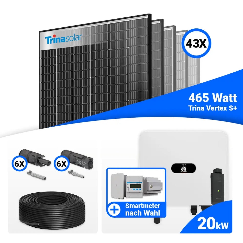 PV Komplettset 20 kWp – 43x Trina 465W Black Frame & Huawei SUN2000-20K-MB0 mit Speicheroption