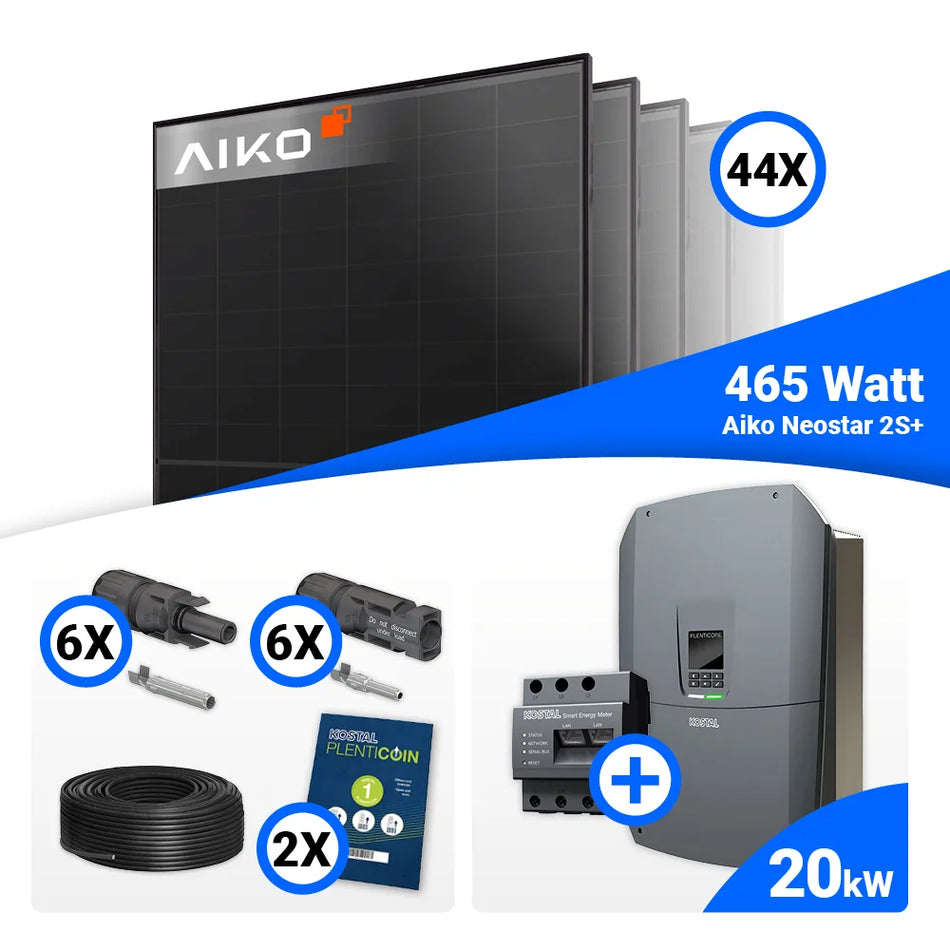 PV Komplettset 20 kWp – 44x AIKO 465W Full Black & Kostal G3 L Plenticore mit Speicheroption