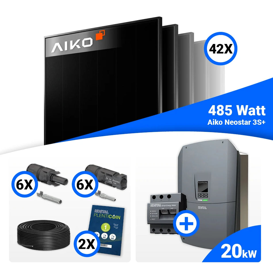 PV Komplettset 20 kWp – 42x AIKO 485W Full Black & Kostal G3 L Plenticore mit Speicheroption