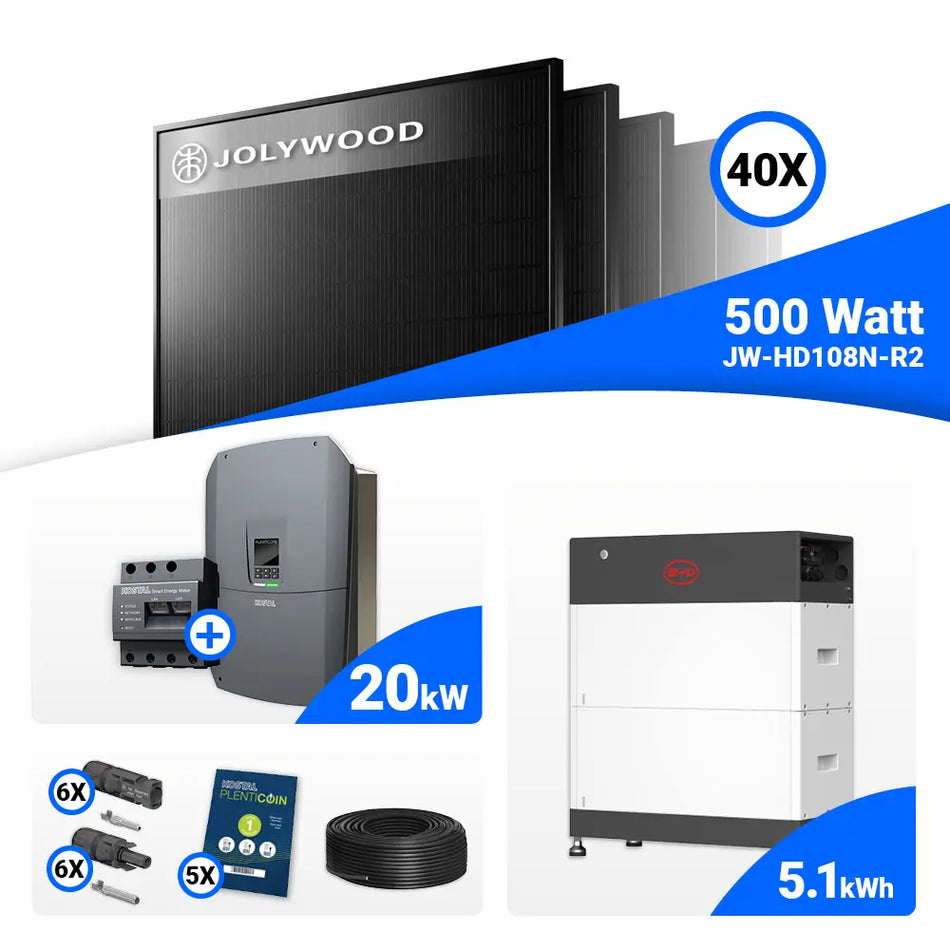 PV Komplettset 20 kWp – 40x Jolywood 500W Full Black & Kostal G3 L Plenticore mit Speicheroption