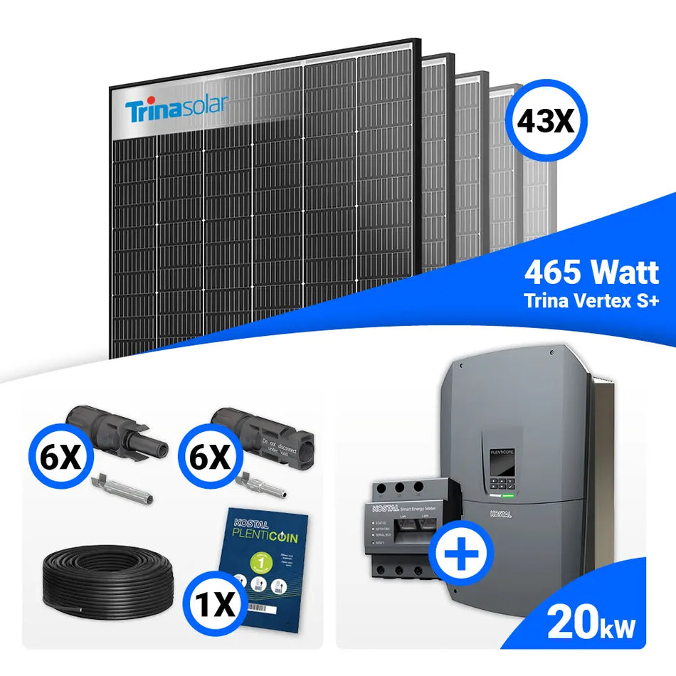 PV Komplettset 20 kWp – 43x Trina 465W Black Frame & Kostal G3 L Plenticore mit Speicheroption