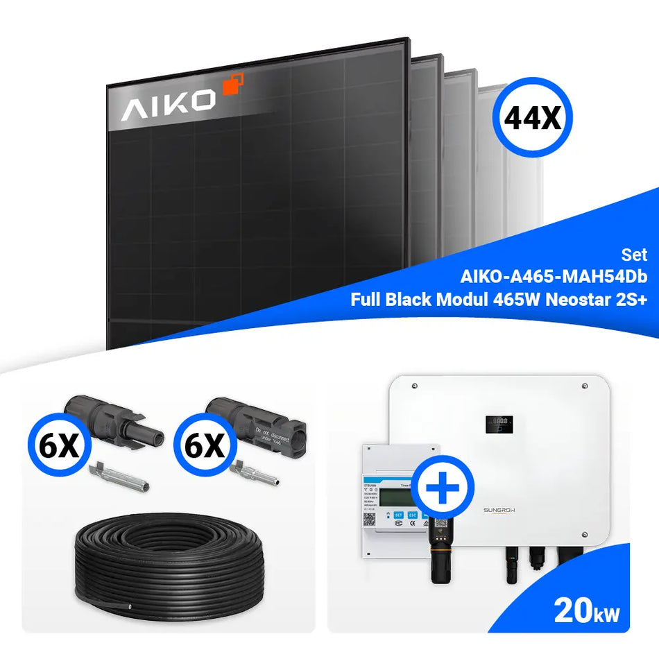 PV Komplettset 20 kWp – 44x AIKO 465W Full Black & Sungrow Hybrid SH20T mit Speicheroption