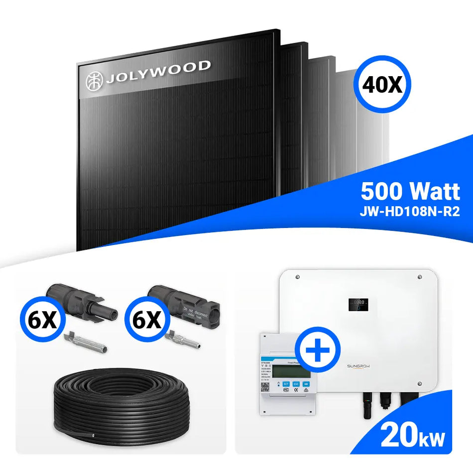 PV Komplettset 20 kWp – 40x Jolywood 500W Full Black & Sungrow Hybrid SH20T mit Speicheroption