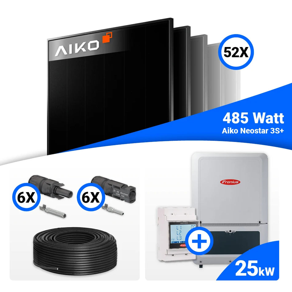 PV Komplettset 25 kWp – 52x AIKO 485W Full Black & Fronius Verto Plus 25.0 mit Speicheroption