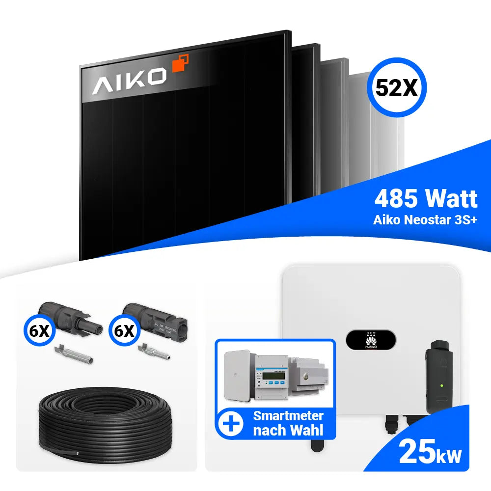 PV Komplettset 25 kWp mit AIKO 485W Full Black und Huawei SUN2000-25K-MB0