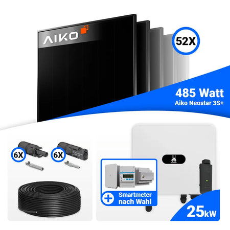 PV Komplettset 25 kWp mit AIKO 485W Full Black und Huawei SUN2000-25K-MB0