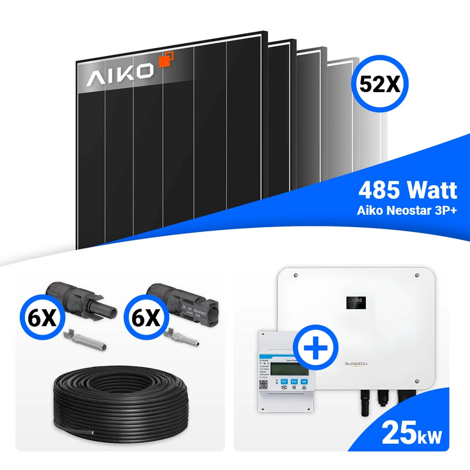 PV Komplettset 25 kWp – 52x AIKO 485W Full Black & Sungrow Hybrid SH25T mit Speicheroption