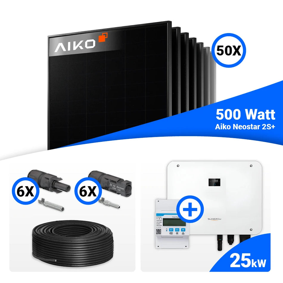 PV Komplettset 25 kWp –50x AIKO 500W Full Black & Sungrow Hybrid SH25T mit Speicheroption