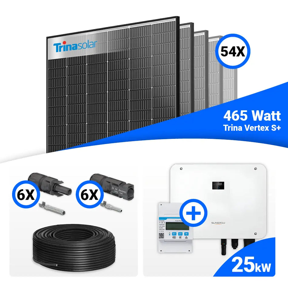 PV Komplettset 25 kWp – 54x Trina 465W Black Frame & Sungrow Hybrid SH25T mit Speicheroption