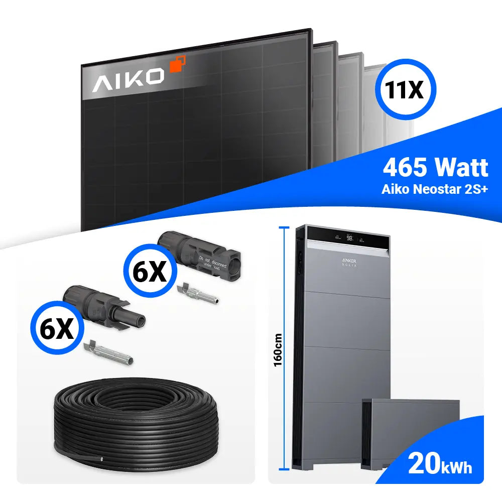 Solaranlage 5 kWp Komplettset AIKO 465W Full Black + Anker X1-H5K-T mit Speicheroption