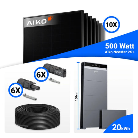 Anker X1-H5K-T mit 20 kWh Stromspeicher im 5 kWp PV Komplettset mit 10x AIKO Full Black Modulen