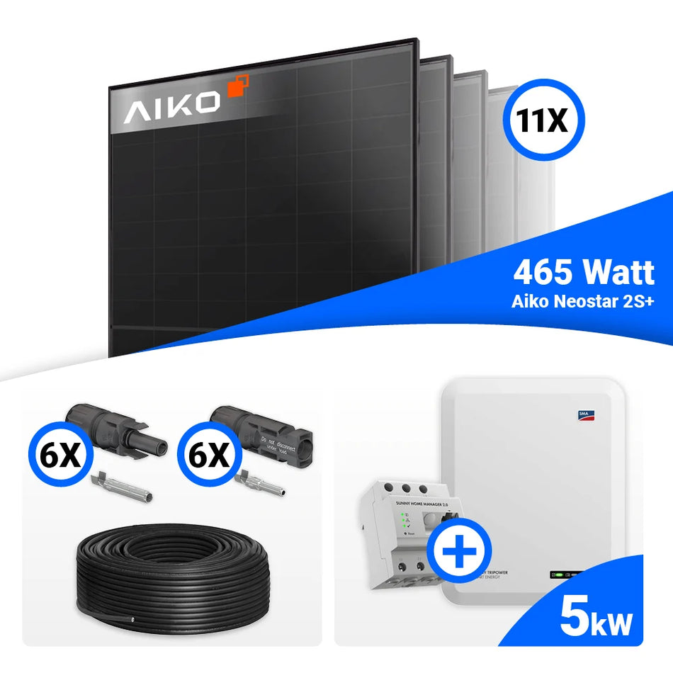 PV Komplettset 5 kWp – 11x AIKO 465W Full Black & SMA STP5.0-3SE-40 mit Speicheroption