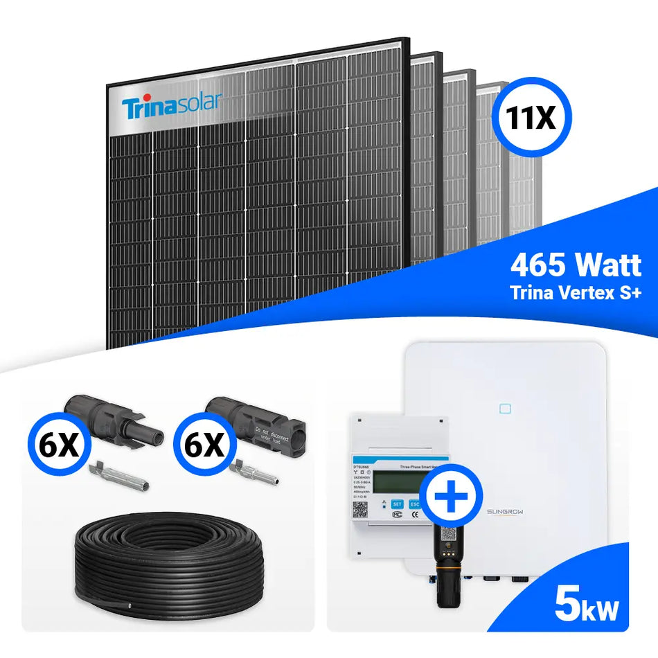 PV Komplettset 5 kWp – 11x Trina 465W Black Frame & Sungrow SH5.0RT-20 V11 mit Speicheroption