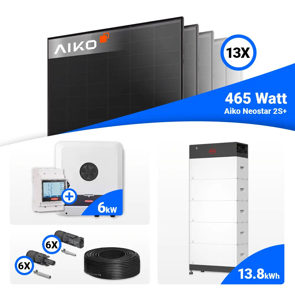 Solarpaket 6 kWp mit AIKO 465W Full Black Modulen und Fronius GEN24 6.0 Plus Hybrid-Wechselrichter