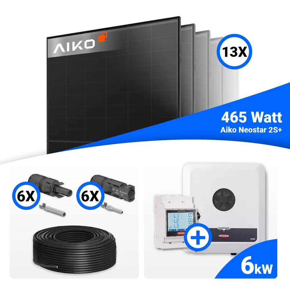 PV Komplettset 6 kWp mit 13 AIKO 465W Full Black Modulen und Fronius SYMO GEN24 6.0 Plus, Speicher optional