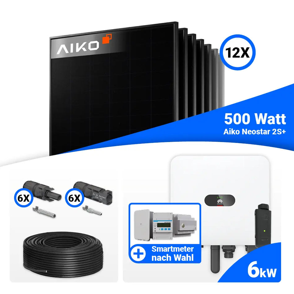 PV Komplettset 6 kWp mit AIKO 500W Full Black und Huawei MAP0