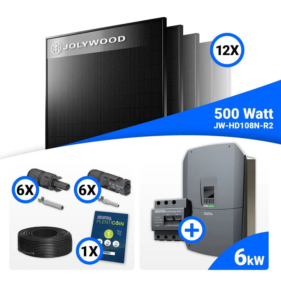 PV Komplettset 6 kWp – 12x Jolywood 500W Full Black & Kostal G3 S Plenticore mit Speicheroption