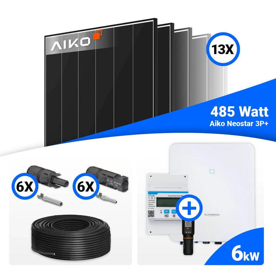 PV Komplettset 6 kWp – 13x AIKO 485W Full Black & Sungrow SH6.0RT-20 V11 mit Speicheroption