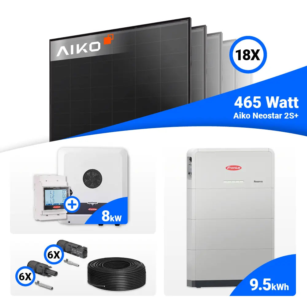 PV Komplettset 8 kWp AIKO 465W Full Black + Fronius GEN24 8.0 Plus, Speicher optional