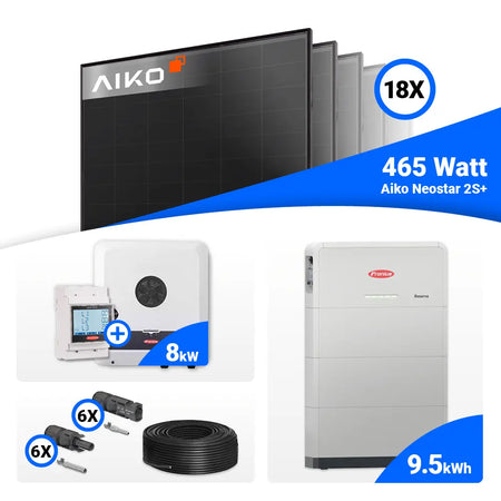 PV Komplettset 8 kWp AIKO 465W Full Black + Fronius GEN24 8.0 Plus, Speicher optional