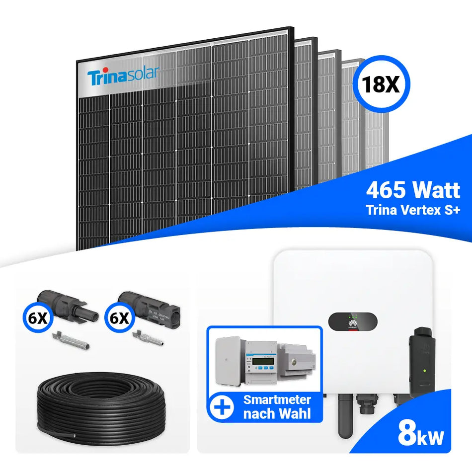 PV Komplettset 8 kWp – 18x Trina 465W Black Frame & Huawei MAP0 mit Speicheroption