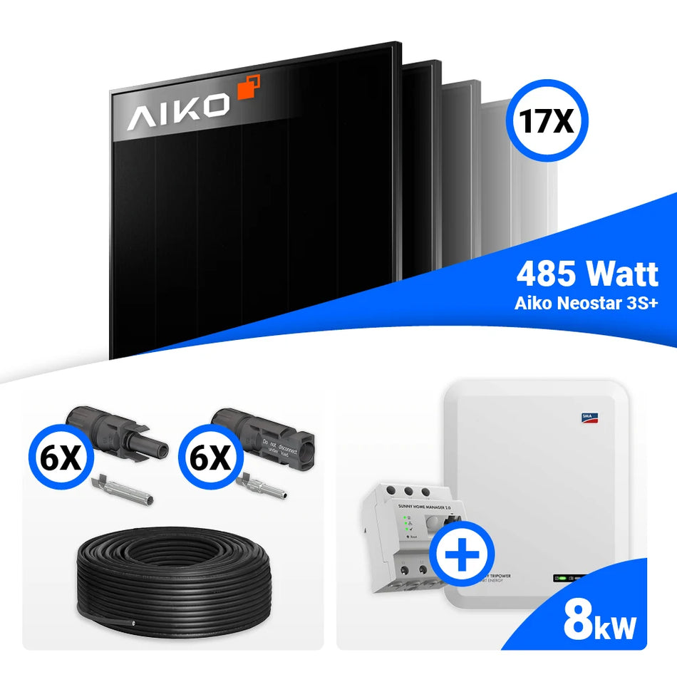 PV Komplettset 8 kWp – 17x AIKO 485W Full Black  & SMA STP8.0-3SE-40 mit Speicheroption