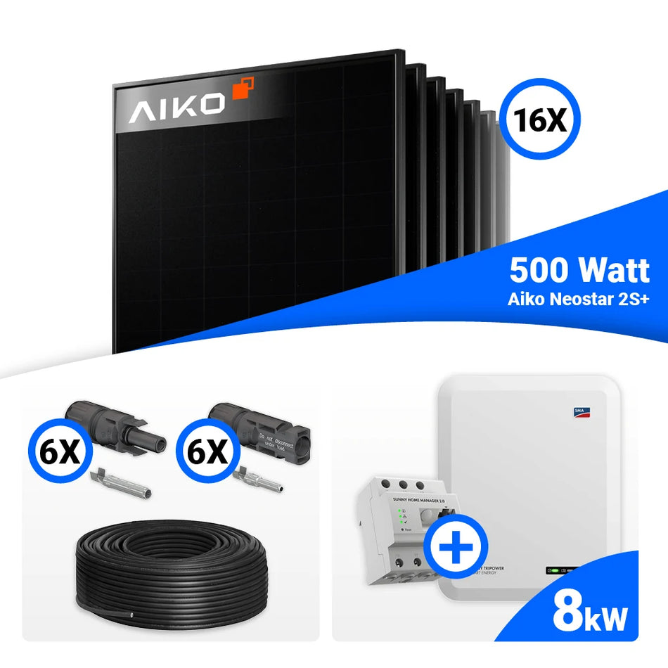 PV Komplettset 8 kWp – 16x AIKO 500W Full Black & SMA STP8.0-3SE-40 mit Speicheroption