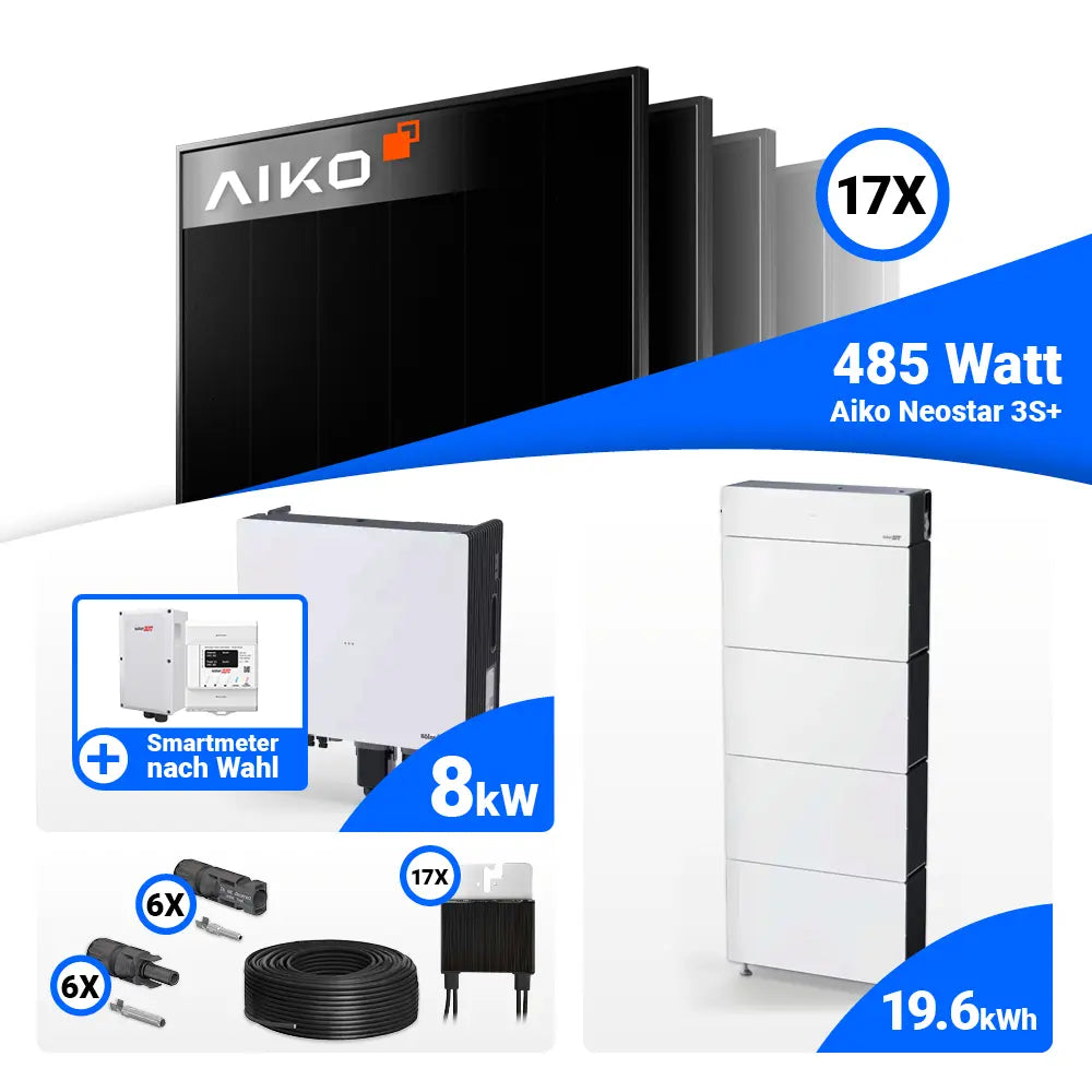 PV Komplettset 8 kWp AIKO 485W Full Black & SolarEdge Nexis Battery Stack 20