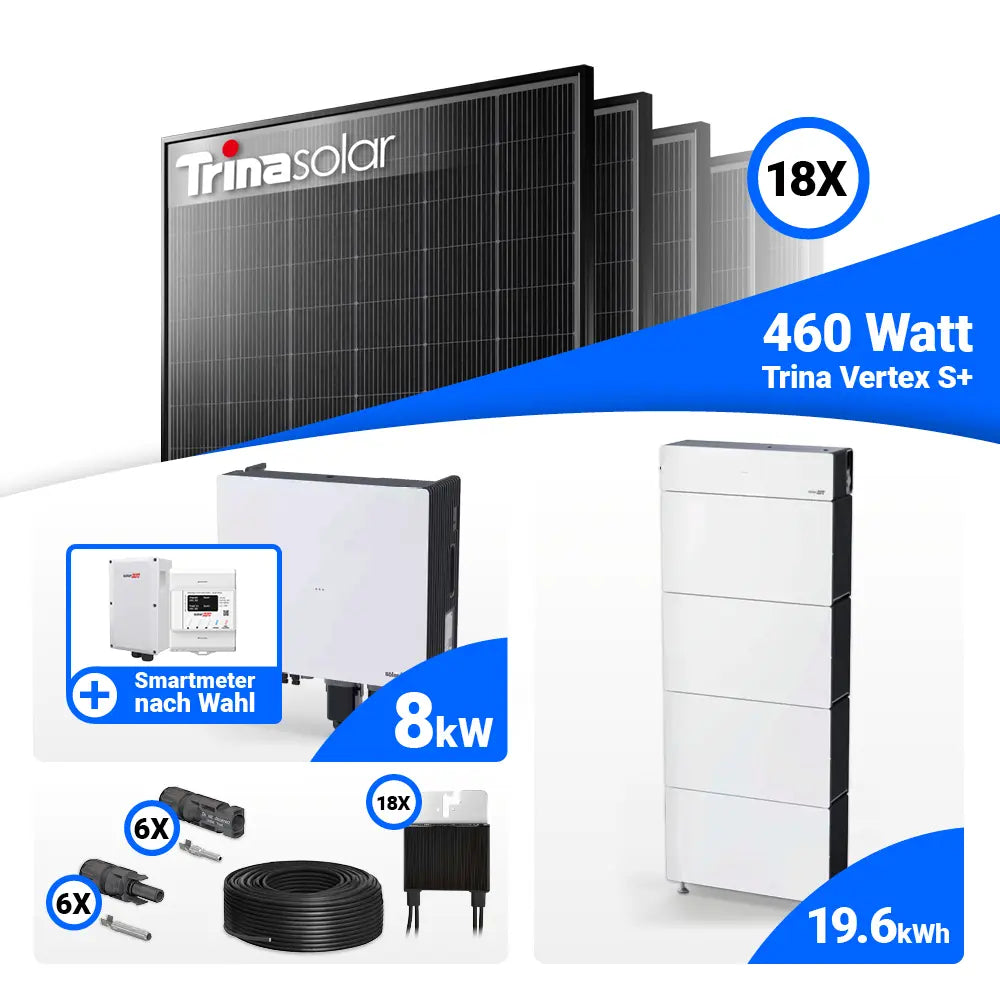 PV Komplettset 8 kWp Trina 465W Black Frame & SolarEdge Nexis Battery Stack 20