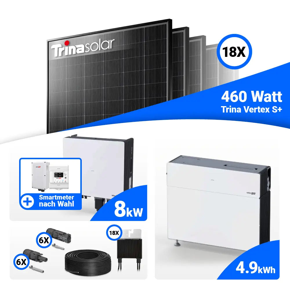 PV Komplettset 8 kWp Trina 465W Black Frame & SolarEdge Nexis Battery Stack 5