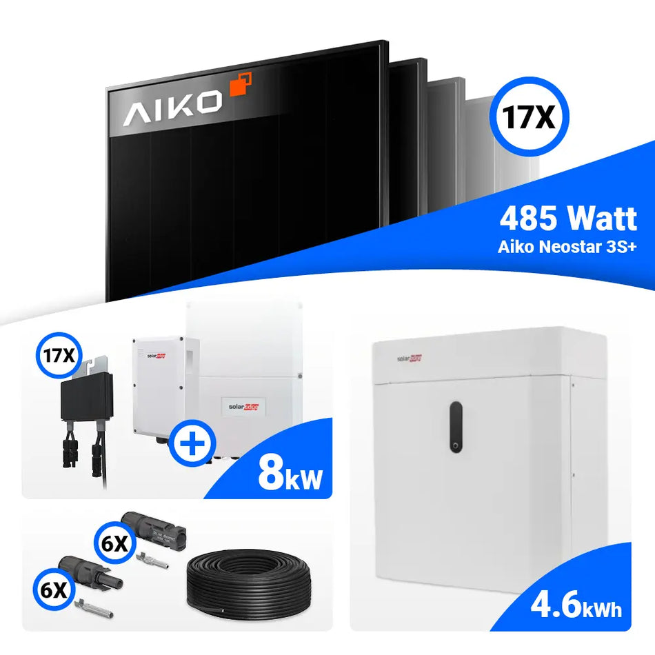 PV Komplettset 8 kWp – 17x AIKO 485W Full Black & Solaredge SE8K mit Speicheroption