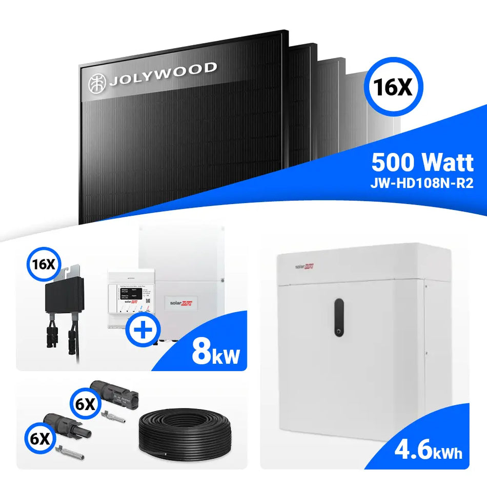 PV Komplettset 10 kWp – 20x Jolywood 500W Full Black & Solaredge SE10K mit Speicheroption