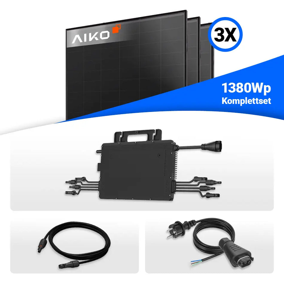 1380W Balkonkraftwerk - 3x AIKO 460W Full Black & Hoymiles HiFlow HMS-2000-4WB Wechselrichter