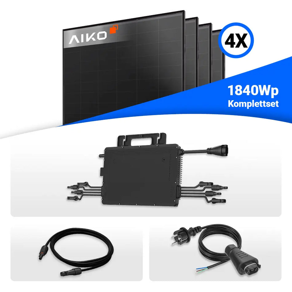 1840W Balkonkraftwerk - 4x AIKO 460W Full Black & Hoymiles HiFlow HMS-2000-4WB Wechselrichter