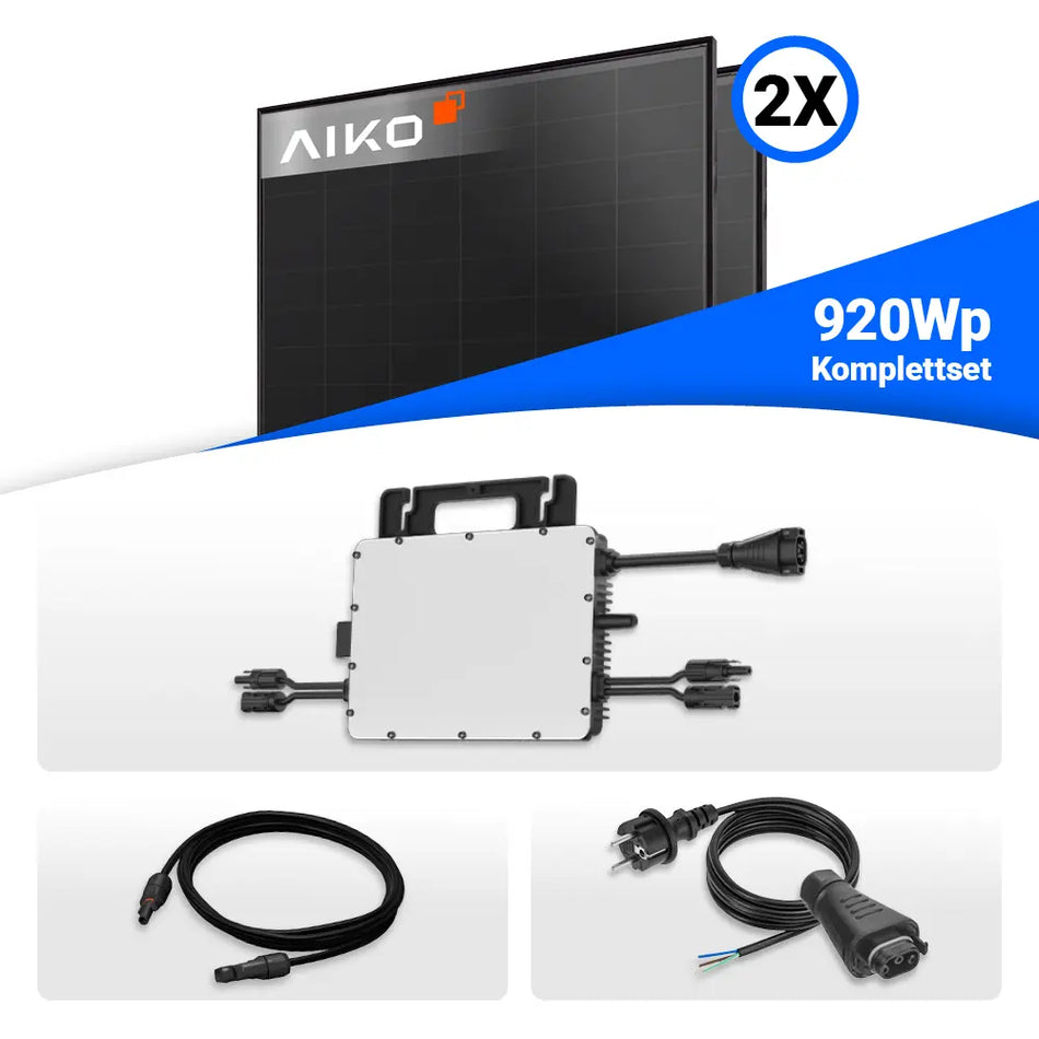 800W/920W Balkonkraftwerk - 2x AIKO 460W Full Black & Hoymiles HiFlow HMS-800-2WB Wechselrichter