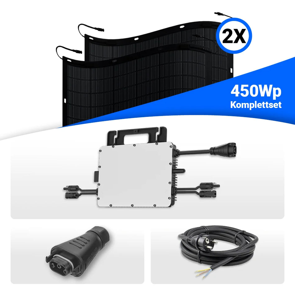 450W Balkonkraftwerk – solago mit flexiblen Solarmodulen 2x225W Set mit Speicheroption