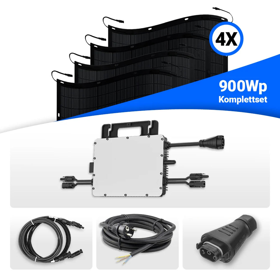 900W Balkonkraftwerk – solago mit flexiblen Solarmodulen 4x225W Set mit Speicheroption