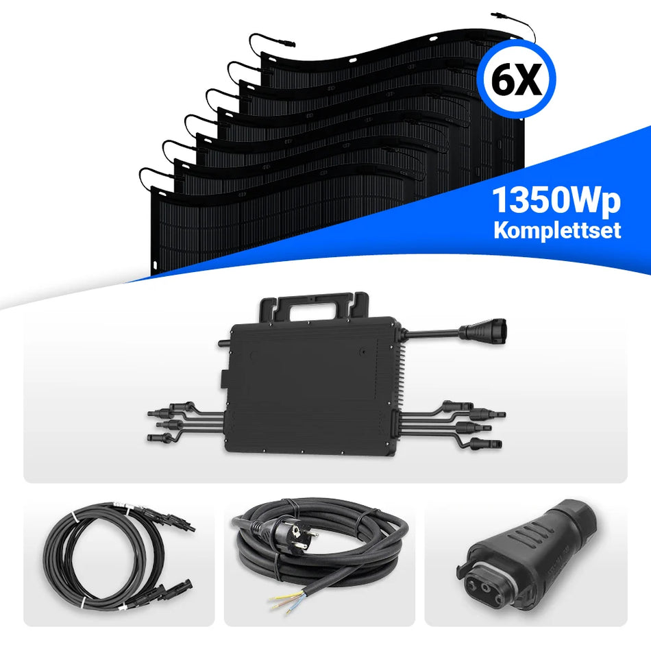 1350W Balkonkraftwerk – solago mit flexiblen Solarmodulen 6x225W Set mit Speicheroption