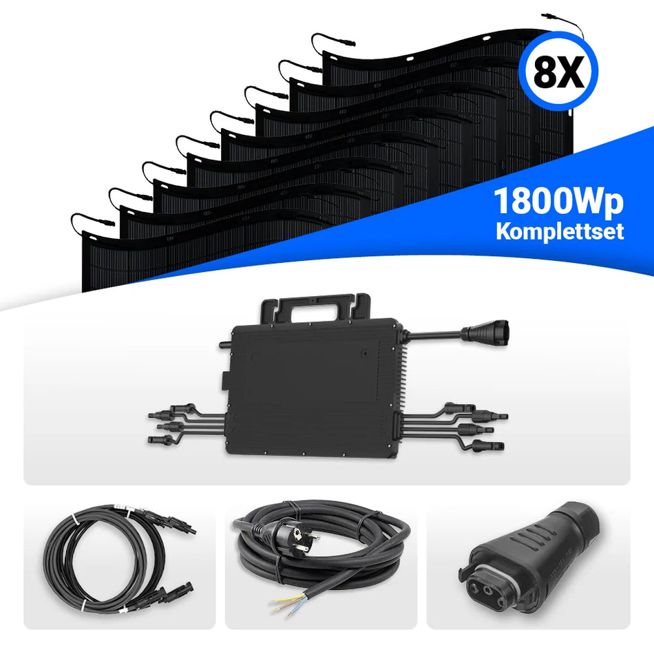 1800W Balkonkraftwerk – solago mit flexiblen Solarmodulen 8x225W Set mit Speicheroption