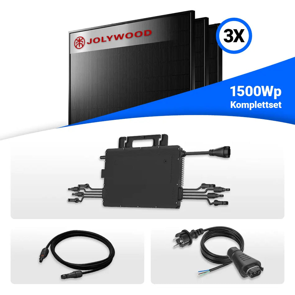1500W Balkonkraftwerk - 3x Jolywood 500W Full Black bifazial & Hoymiles HiFlow HMS-2000-4WB Wechselrichter