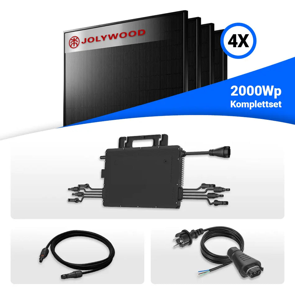 2000W Balkonkraftwerk - 4x Jolywood 500W Full Black bifazial & Hoymiles HiFlow HMS-2000-4WB Wechselrichter