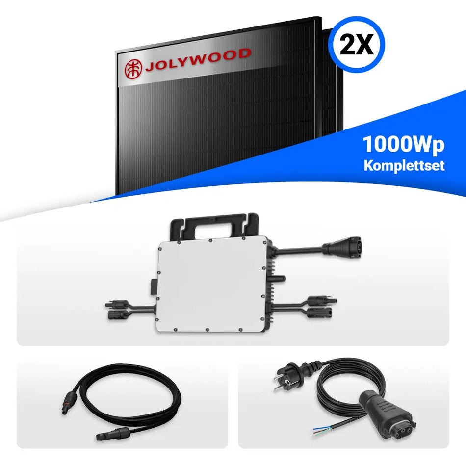 800/1000W Balkonkraftwerk - 2x Jolywood 500W Full Black bifazial & Hoymiles HiFlow HMS-800-2WB Wechselrichter