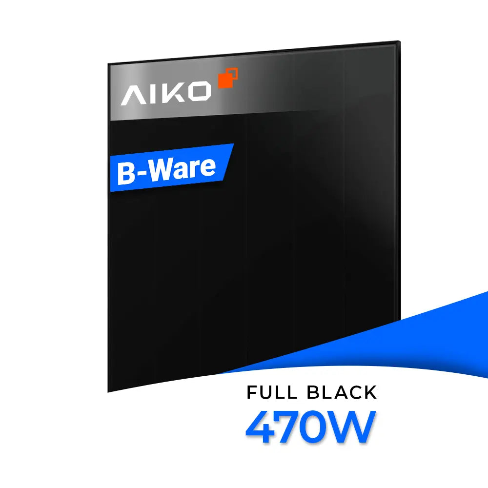 AIKO Solar Neostar 3S+ (AIKO-A470-MCE54Db) - ein N-Typ ABC Glas-Glas-Solarmodul mit 470 WP Leistung in eleganter Full-Black-Optik.