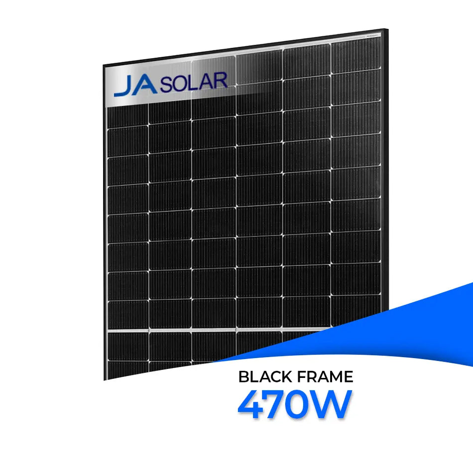 Produktbild - JA Solar JAM54D40 LR 470W - leistungsstarkes N-Typ Glas-Glas-Solarmodul mit 470 WP Leistung im modernen Black Frame Design.