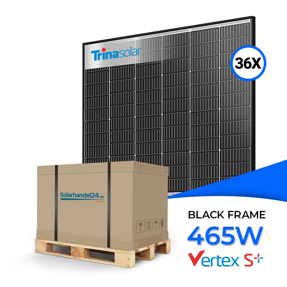 Produktbild - Trina 465W Palette - ein leistungsstarkes Glas-Glas Solarmodul mit 465 W Leistung im elegantem Black Frame Design