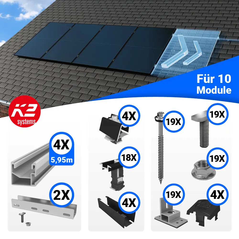 K2 Systems Solar-Unterkonstruktion 10 Module Hochkant für Bitumen