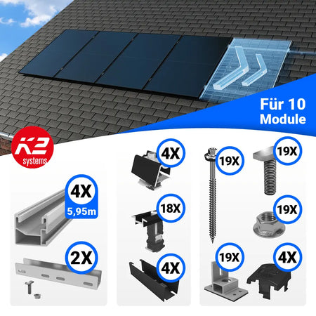 K2 Systems Solar-Unterkonstruktion 10 Module Hochkant für Bitumen