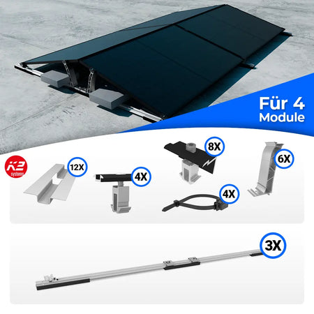 K2 Systems D-Dome Ost/West Flachdach Montageset für 4 Solarmodule – beidseitiges PV-Montagesystem zur optimalen Flächennutzung ohne Dachdurchdringung