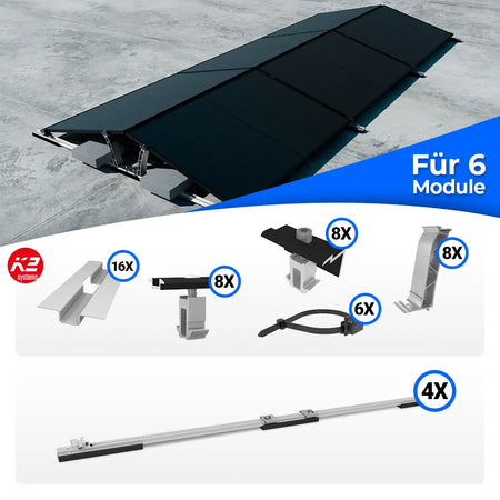 K2 Systems D-Dome Ost/West Montageset für 6 Module – Flachdach-PV-Unterkonstruktion