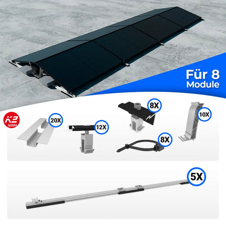 K2 Systems D-Dome Ost/West Flachdach Montageset für 8 Solarmodule – beidseitiges PV-Montagesystem für maximale Flächenausnutzung ohne Dachdurchdringung